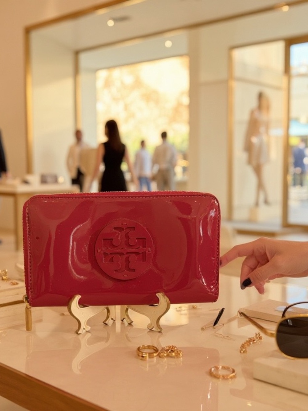 Tory Burch Patent Logo Zip Wallet - Deep Red with Gold Hardware